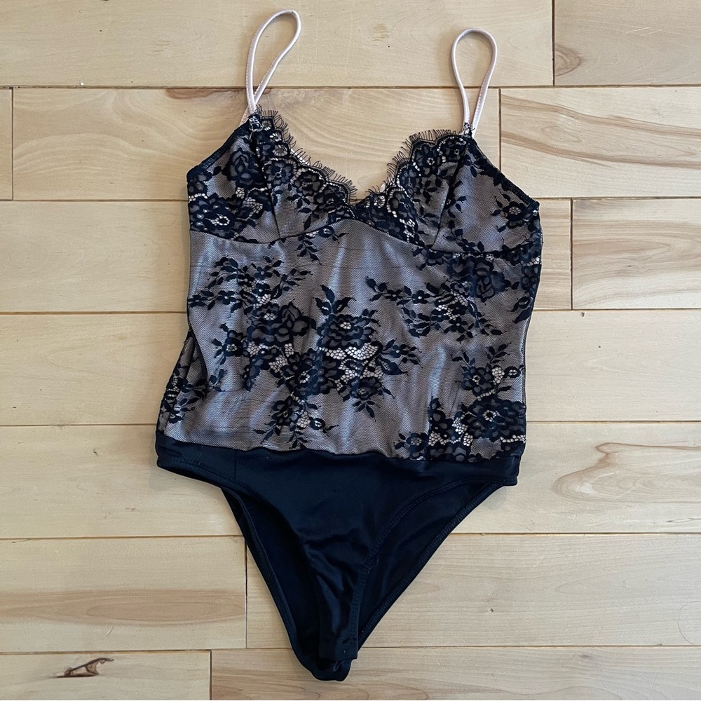Ardene Black and Beige Lace Bodysuit, NWT